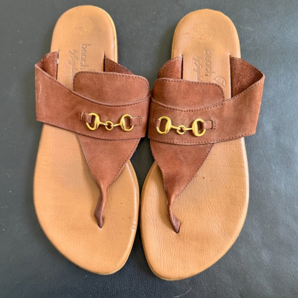 Seychelles Beach Club Brown Leather Horsebit Thong Sandals Size 7